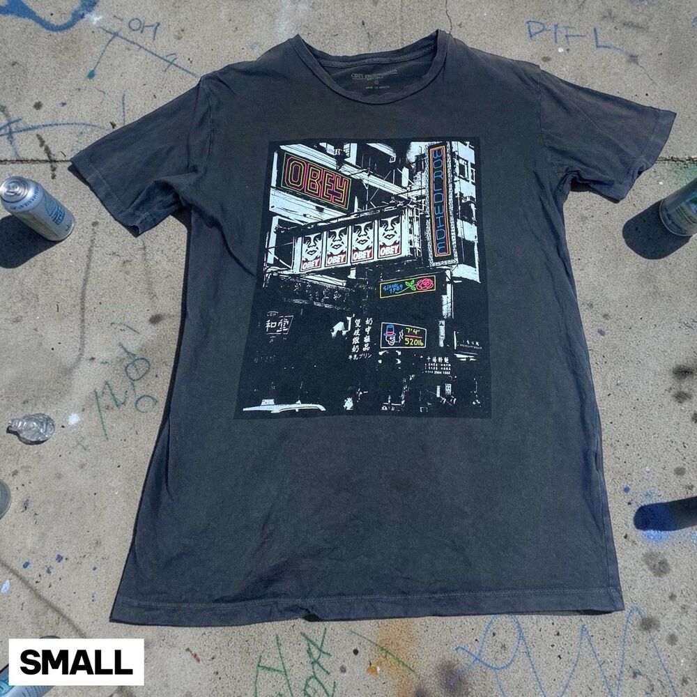 OBEY Propaganda T Shirt Mens Black SMALL Graphic Tee Size Graffiti City